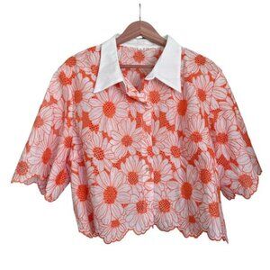 Aveloria Rosie Daisy Eyelet Crop Button Down Top Size XL